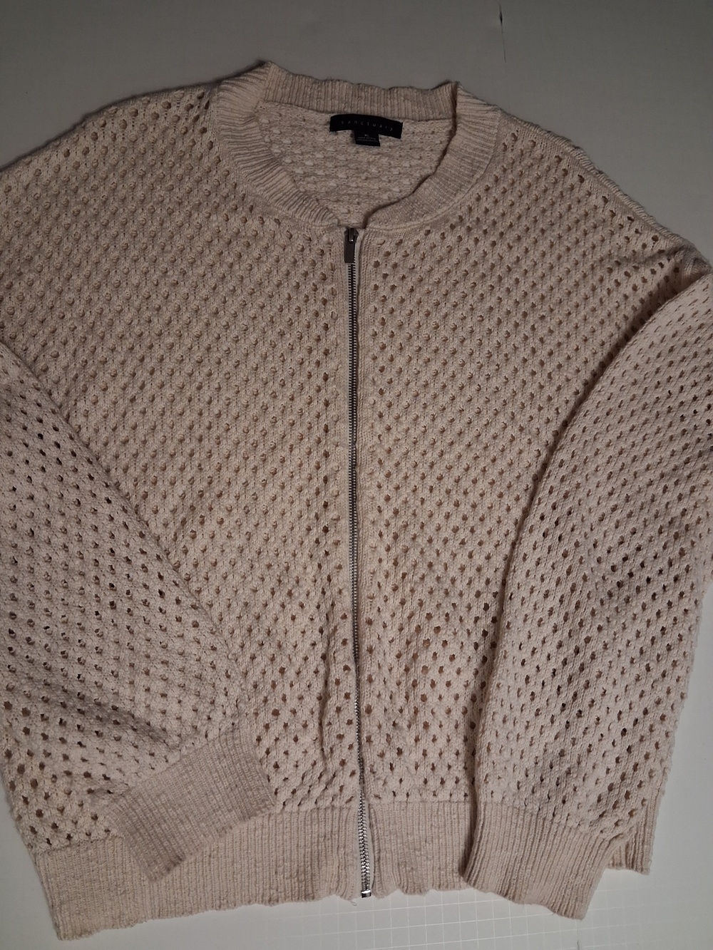 Sanctuary Cream Openwork Zip Cardigan
